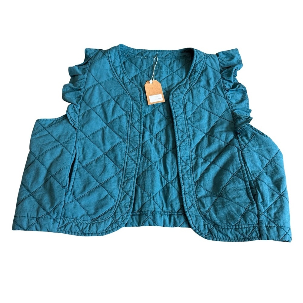 D'yphere Open-Front Quilted Vest Bold Teal Blue Layering One Size Women's NWT